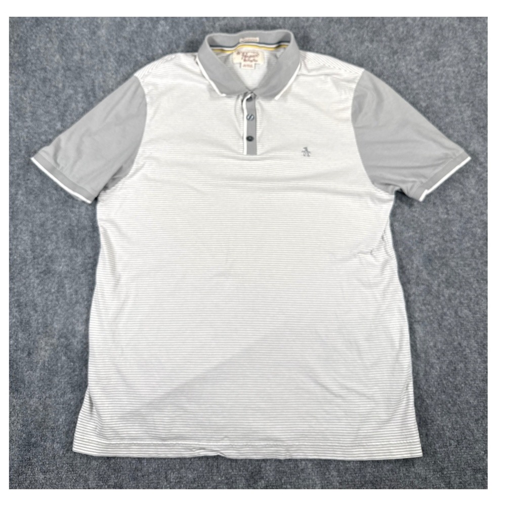 Original Penguin Munsingwear Mens XL Heritage Slim Fit Striped Polo Shirt Gray